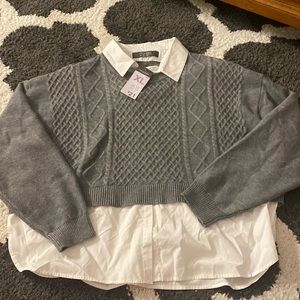 Built in button-down/sweater very cute and stylish Never worn great shape
